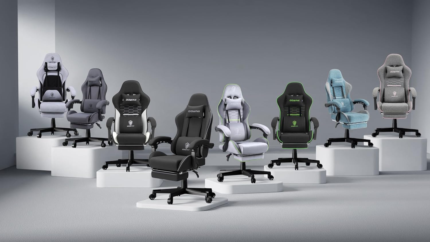 Dowinx 5TE8 Gaming Chair Fabric with Pocket Spring Cushion, Massage Game Chair Cloth with Headrest, Ergonomic Computer Chair with Footrest 290LBS