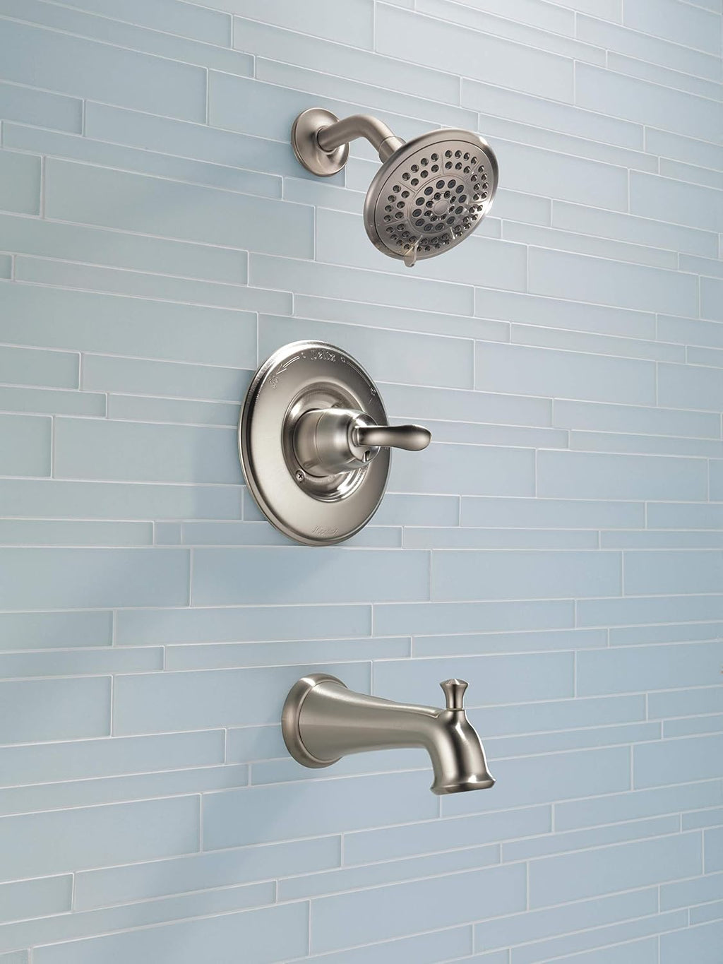 Delta Faucet Linden 14 Series Single-Function Tub and Shower Trim Kit with 5-Spray Touch-Clean Shower Head, Stainless T14494-SS (Valve Not Included)