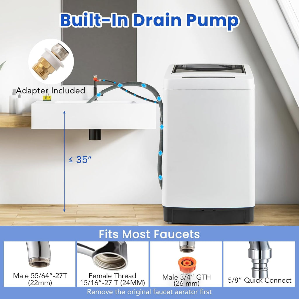COSTWAY Portable Washing Machine, 11 LBS Full Automatic Portable Washer with 8 Modes, 10 Water Levels, LED Display & Built-In Drain Pump, 1.5 Cu.Ft. Washer & Spinner Combo for Apartment RV (White)