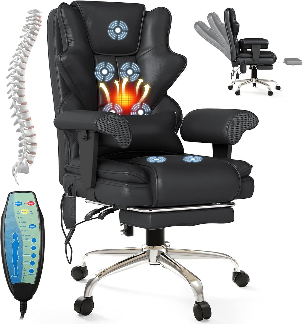 7-Point Massage Office Chair,Heated Manageral Chair,Ergonomic Executive Chair with Footrest,Adjustable Armrest，Computer Chair for Offices, Study Areas, Gaming Spaces,Black