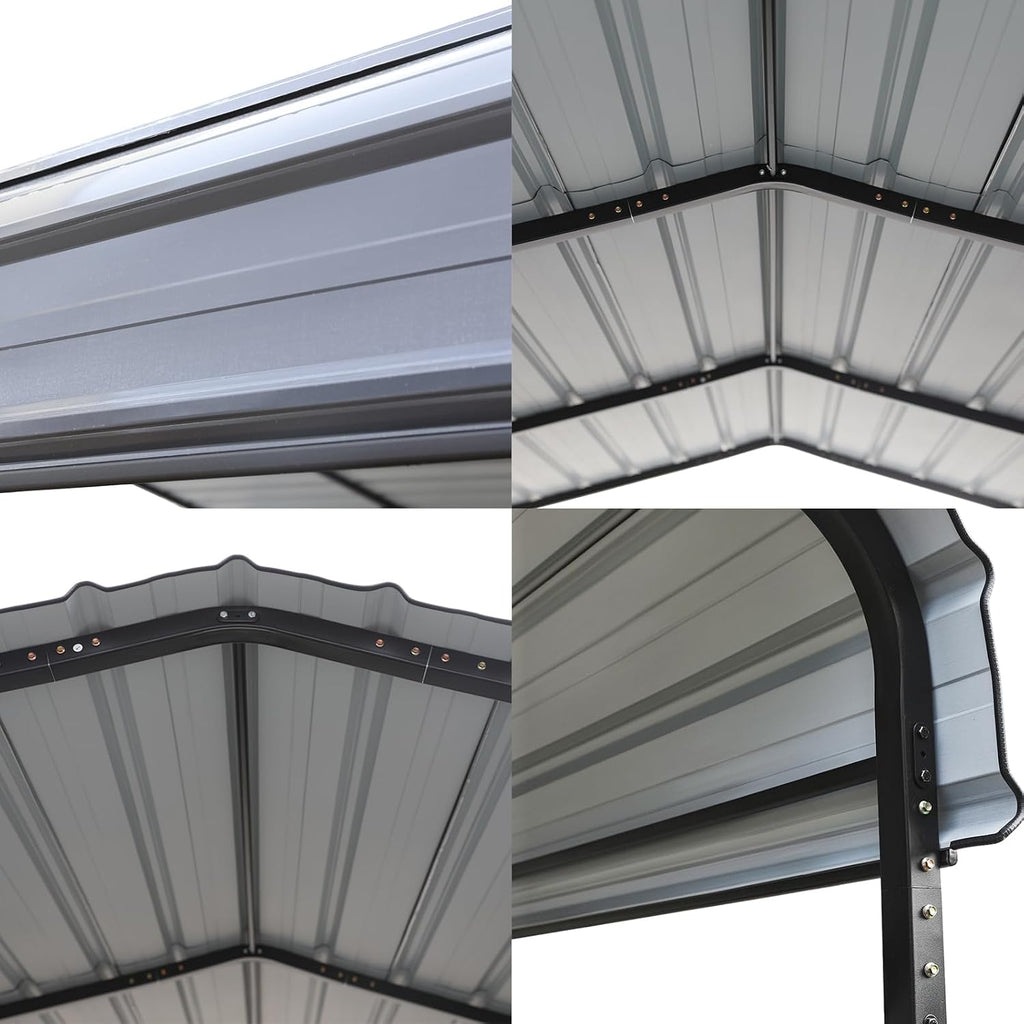 GREEN PARTY 12 x 20 ft Metal Carport Kits with Galvanized Steel Roof, Heavy Duty Metal Carport Canopy, Outdoor Car Tent Metal Garage Shelter for Car, SUV, Truck and Boats, Grey