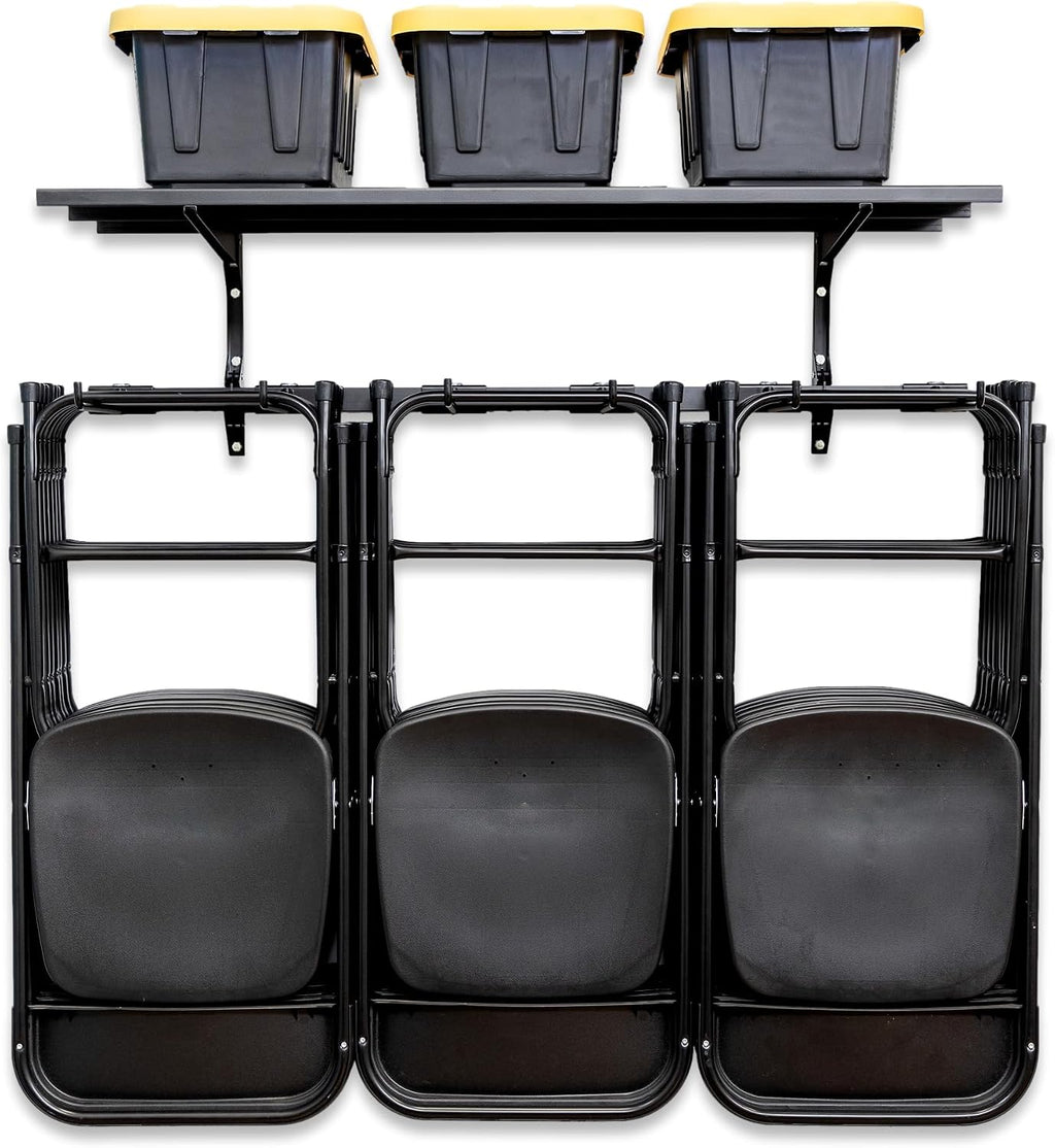 StoreYourBoard Chair Storage Rack with Storage Shelf – Folding Chair Rack for Home & Garage Organization, Chair Hangers for Folding, Beach, Patio & Camping Chairs, Heavy Duty Steel, Holds 300 lbs