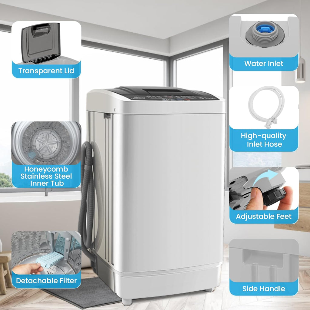 Nictemaw Portable Washing Machine 17.8Lbs Portable Washer with Drain Pump, 2.4 Cu.ft Full Automatic Washer and Dryer Combo, 10 Programs 8 Water Levels, Compact Washer for Apartment, Home, RV
