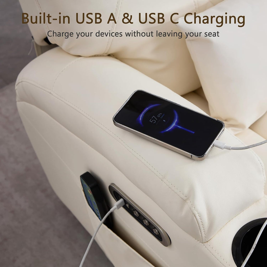 Dual Motor Power Swivel Rocker Recliner Chair with Heat and Massage,Electric Glider Rocking Chairs for Nursery,Theater Seating with LED Lights, USB A/USB C Ports for Living Room (2, Beige)