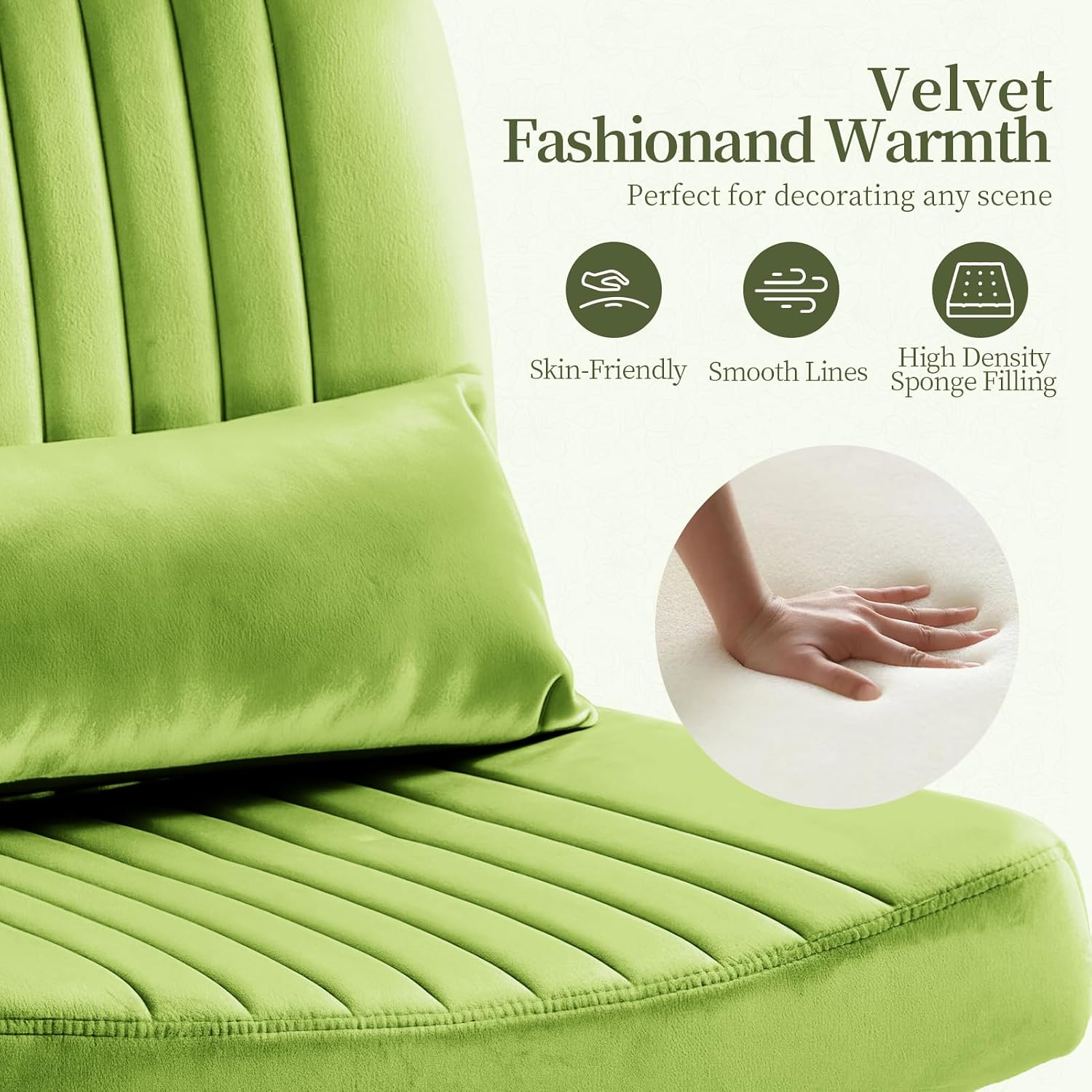 Warmiehomy Velvet Cross Legged Office Chair, Comfy Desk Chair for Home Office, Criss Cross Chair with Wheels, Height Adjustable Vanity Chair, Swivel Wide Seat Computer Chair Gift, Velvet Moss Green