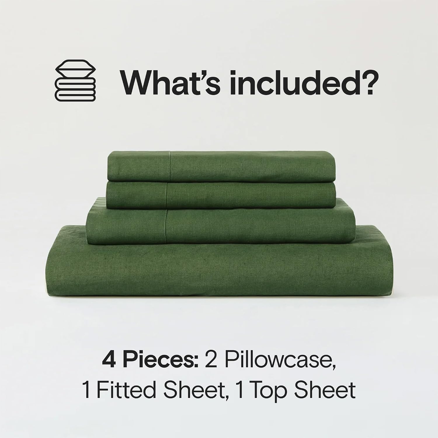 Sijo Stone Washed Organic French Linen Bed Sheet Set, GOTS Certified Organic, Best Cooling Linen Sheet Award by Sleep Foundation, 4 Piece - 2 Pillowcases, 1 Fitted and 1 Flat (Forest, Queen)