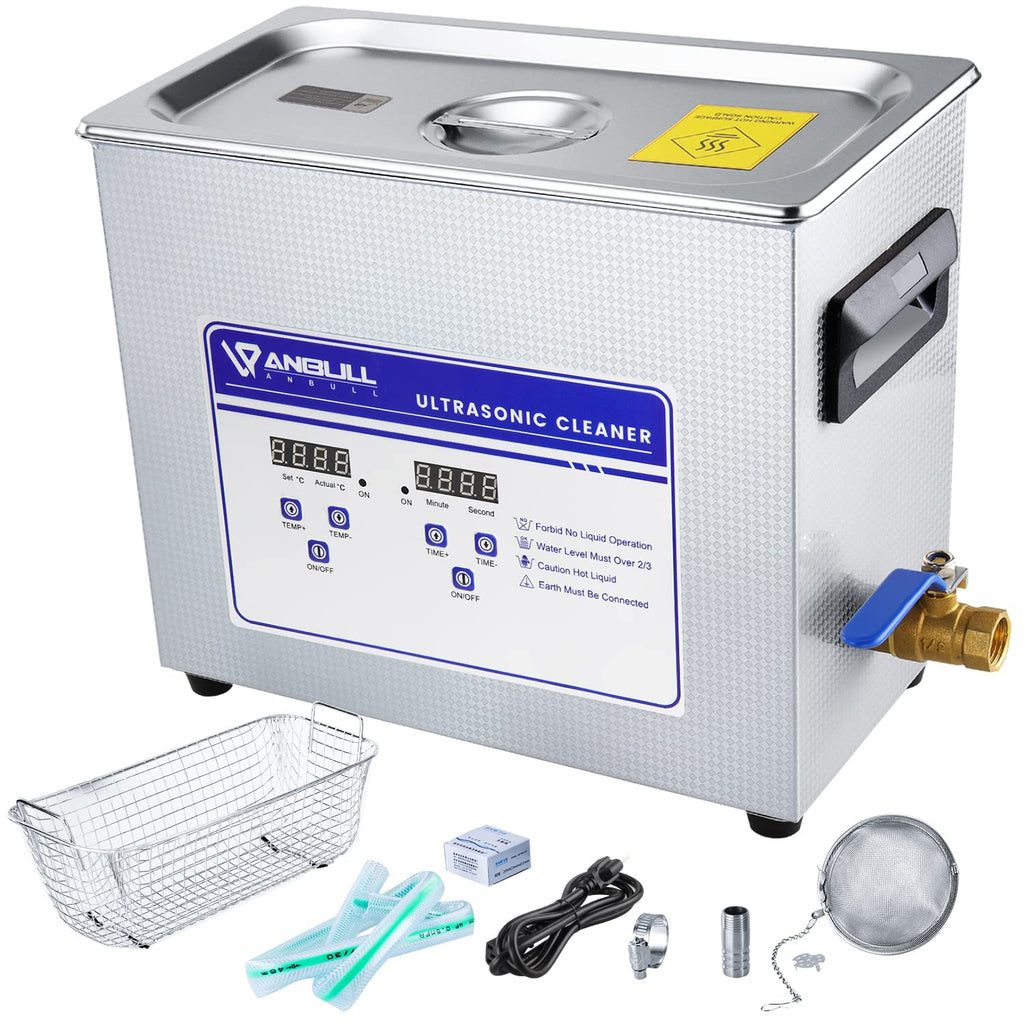 Anbull 6.5L/1.7Gal 180W Professional Ultrasonic Cleaner Machine with 304 Stainless Steel and Digital Timer Heater for Jewelry Watch Coin Glass Circuit Board Small Parts