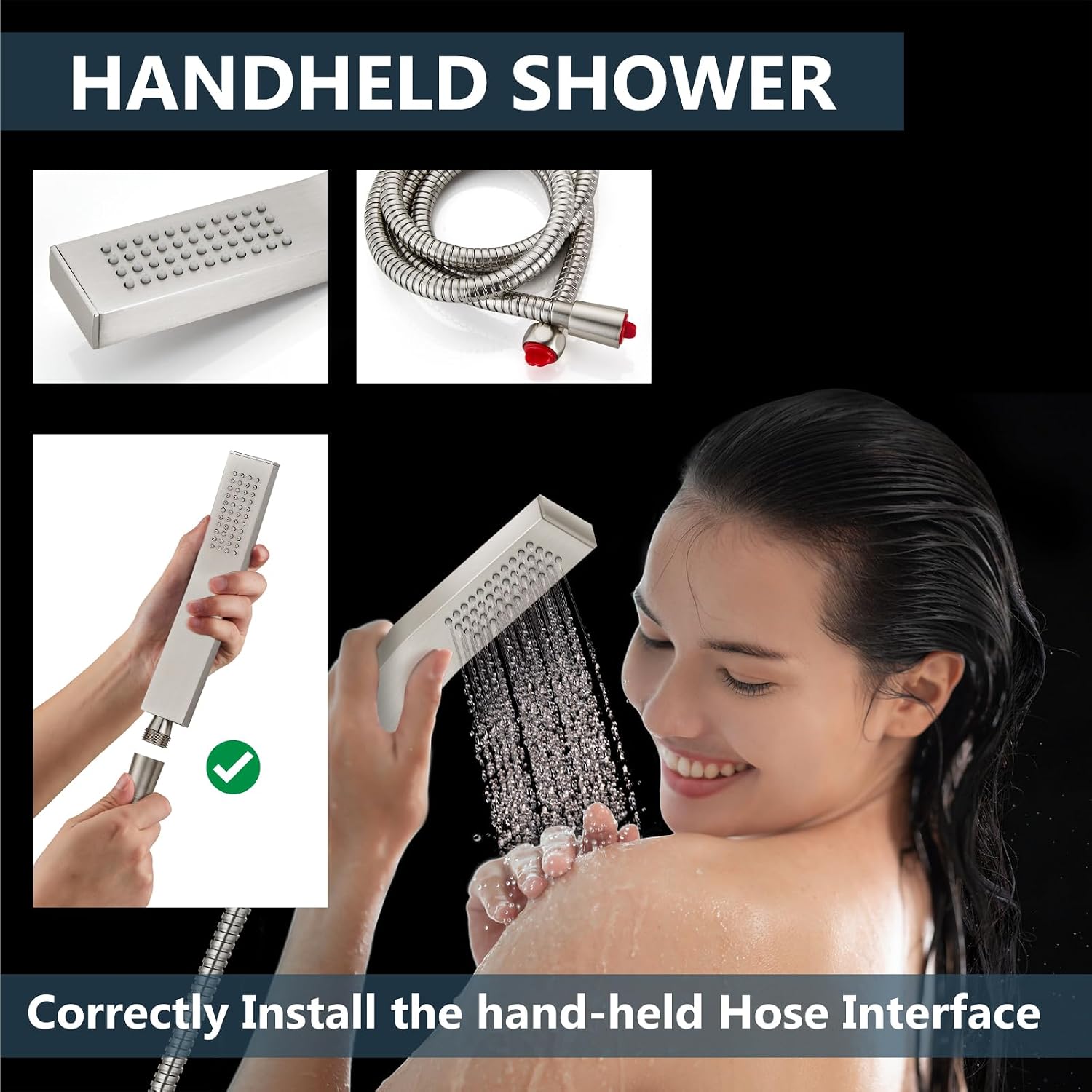 Aolemi Ceiling Mount Shower System Rain Shower Head with Handheld Spray High Pressure Shower Faucet Set Rough-in Valve Shower Trim Kit Included Bathroom Brushed Nickel 8 Inch Ceiling Shower Head