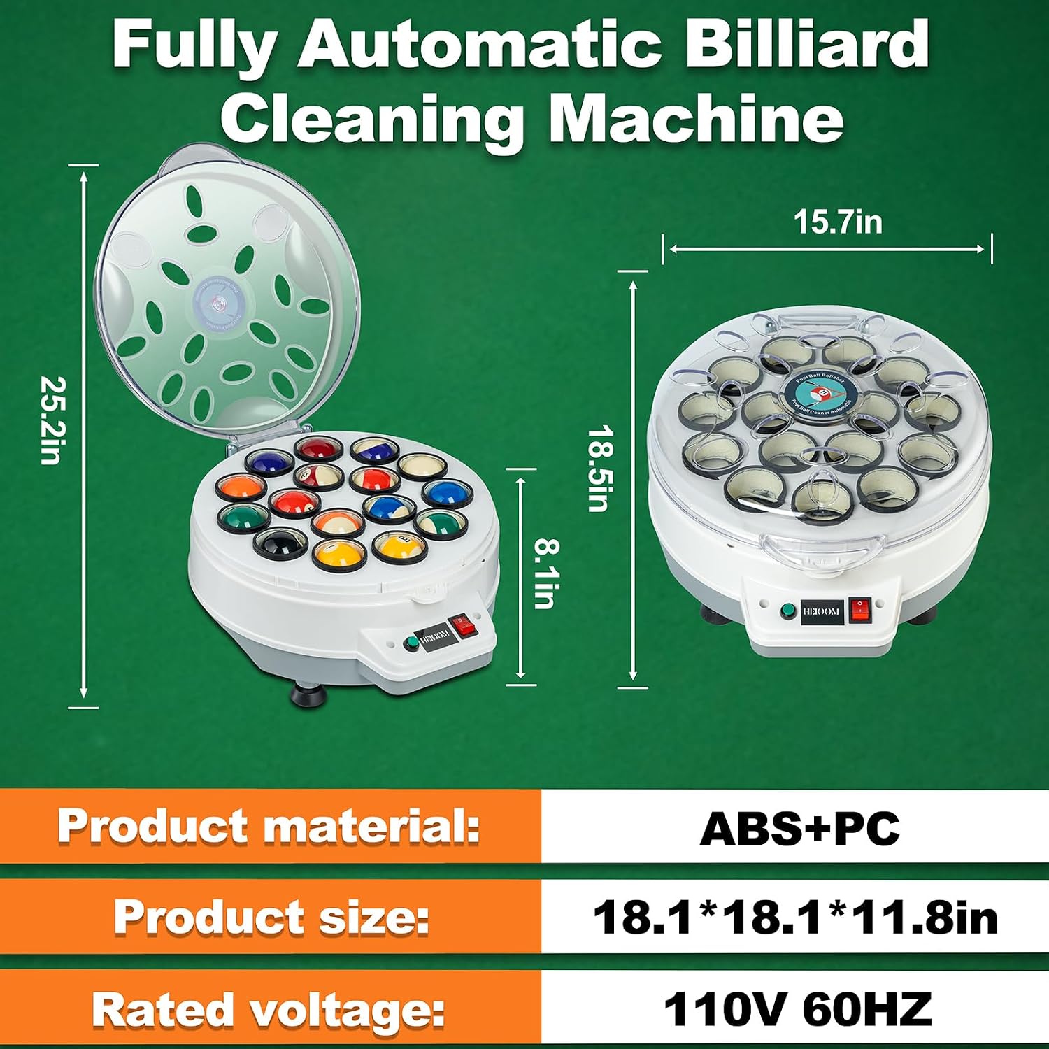 Pool Ball Cleaner Pool Ball Polishing Cleaning Machine Billiard Ball Cleaner Electronic Pool Balls Polishing for 16 Billiard and Snooker Balls 110V 180V