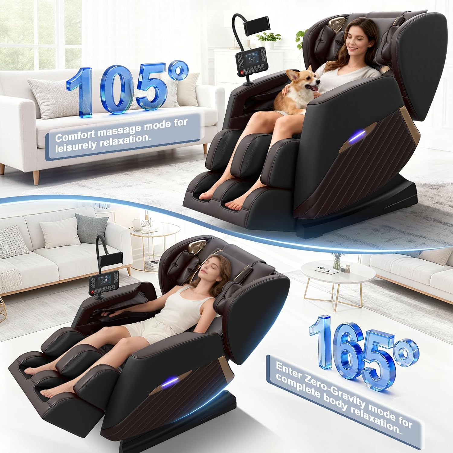 2026 Massage Chair Full Body, Zero Gravity Massage Chair with 16 Fix Rollers, Auto Massage Program, Foot and Calf Massage, Recliner Chair with Heating, Touch Screen Controller, Bluetooth Speaker
