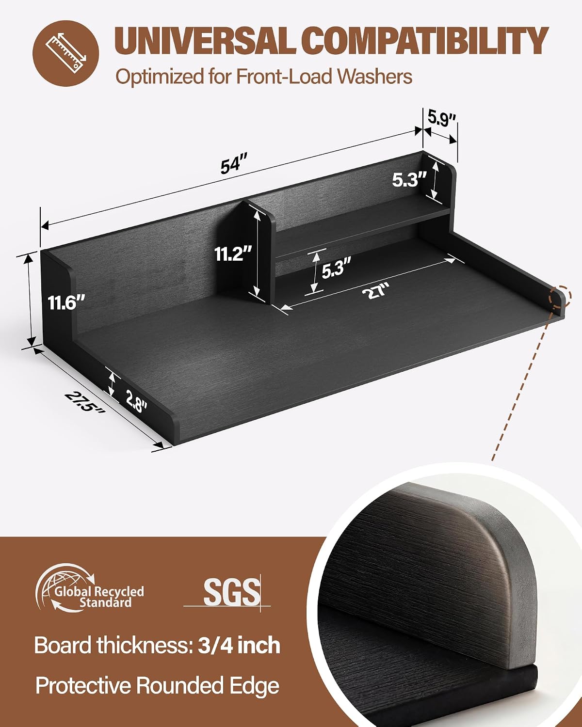 Premium HDPE washer dryer countertop with shelf 54'x27.5' – Waterproof washer dryer topper for Laundry Room Organization, Durable washer and dryer countertop for Folding Clothes, Sorting & Storage