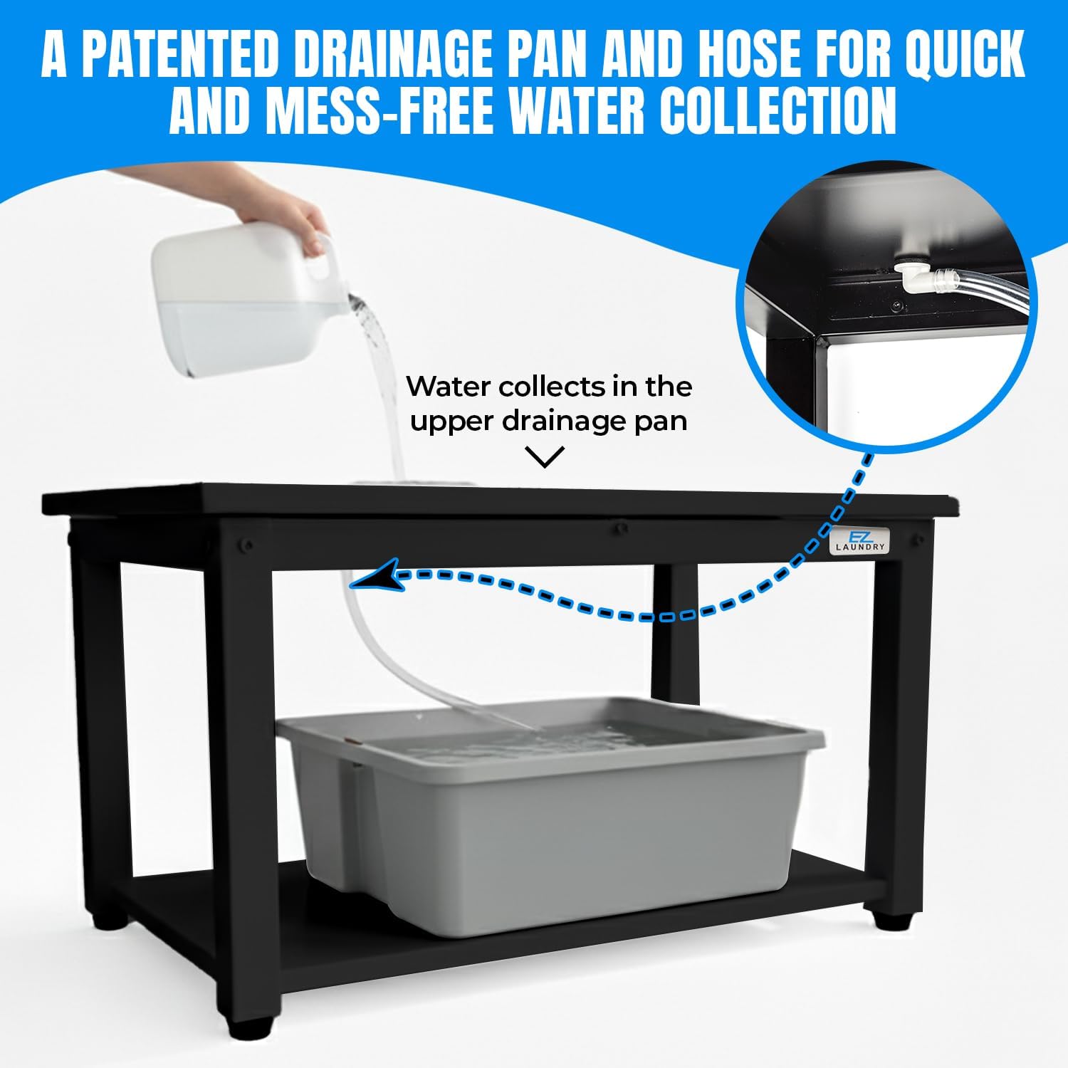 Washer and Dryer Pedestal - 24' W, 16' H, Black Steel Universal Fit with Major Brands, Leak-Proof Laundry Pedestal with Drain Pan & Hose, Washer and Dryer Stand for Back Pain Relief, 800 lbs Capacity