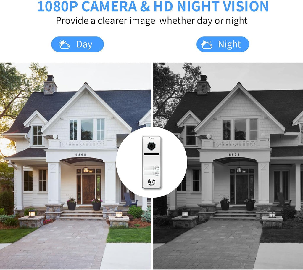 Wired Apartment Video Intercom System 2 Units 10 Inch Touch Monitor Wireless WiFi Video Doorbell,Video Door Phone Kit, Monitoring,3 in 1 Unlock,Dual Way Audio for Home (White doorbell+Black Monitor)
