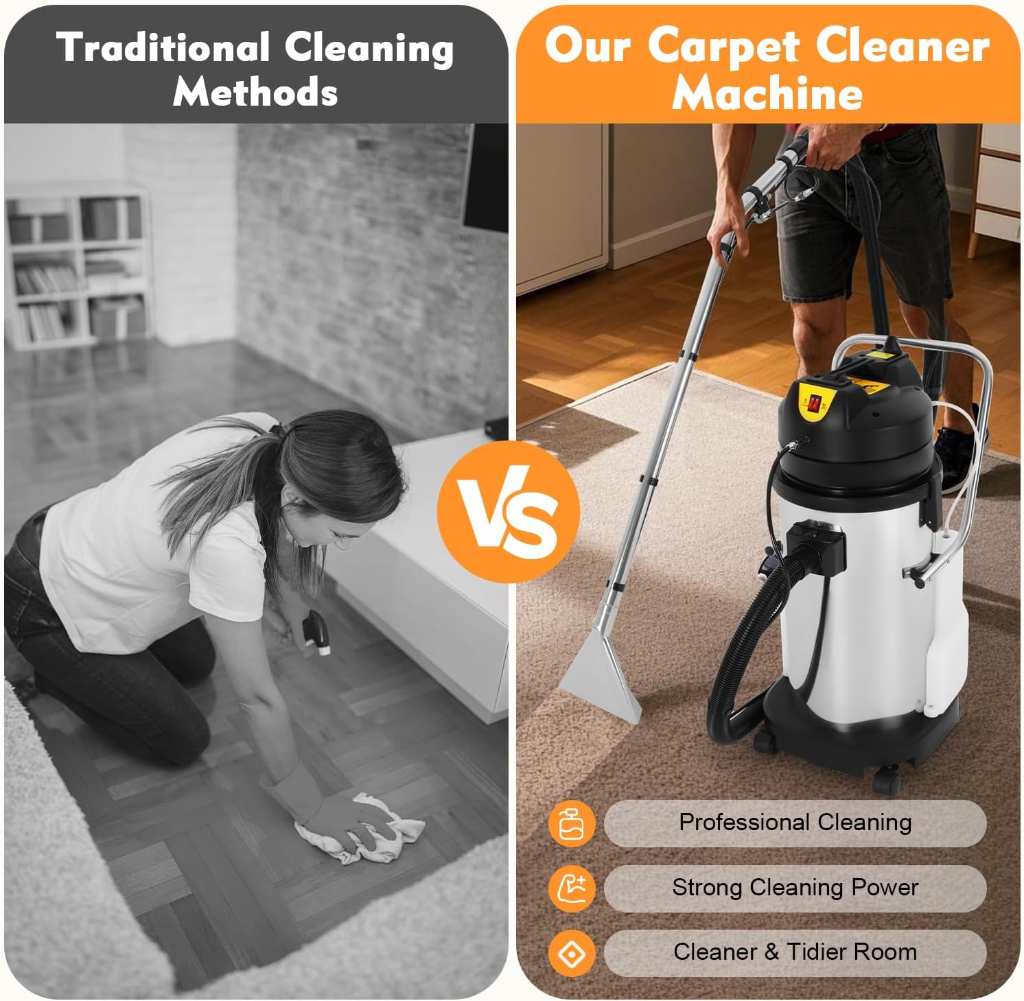 40L Commercial Carpet Cleaning Machine, 3 in 1 Carpet Spraying Floor Brush Cleaner Extractor Vacuum Washing Machine, 1000W Portable Sofa Curtains Cleaner (2 Packages)