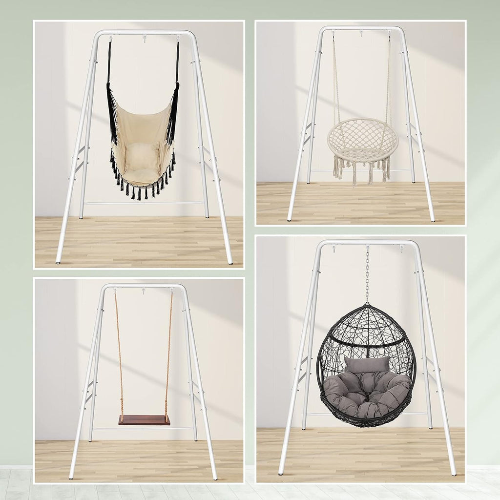 White Outdoor Hanging Chair Stand, Heavy-Duty 450 LBS Support Outdoor Hammock Chair Stand for Patio, Garden, and Backyard, White Hammock Frame,Hanging Chair Stand