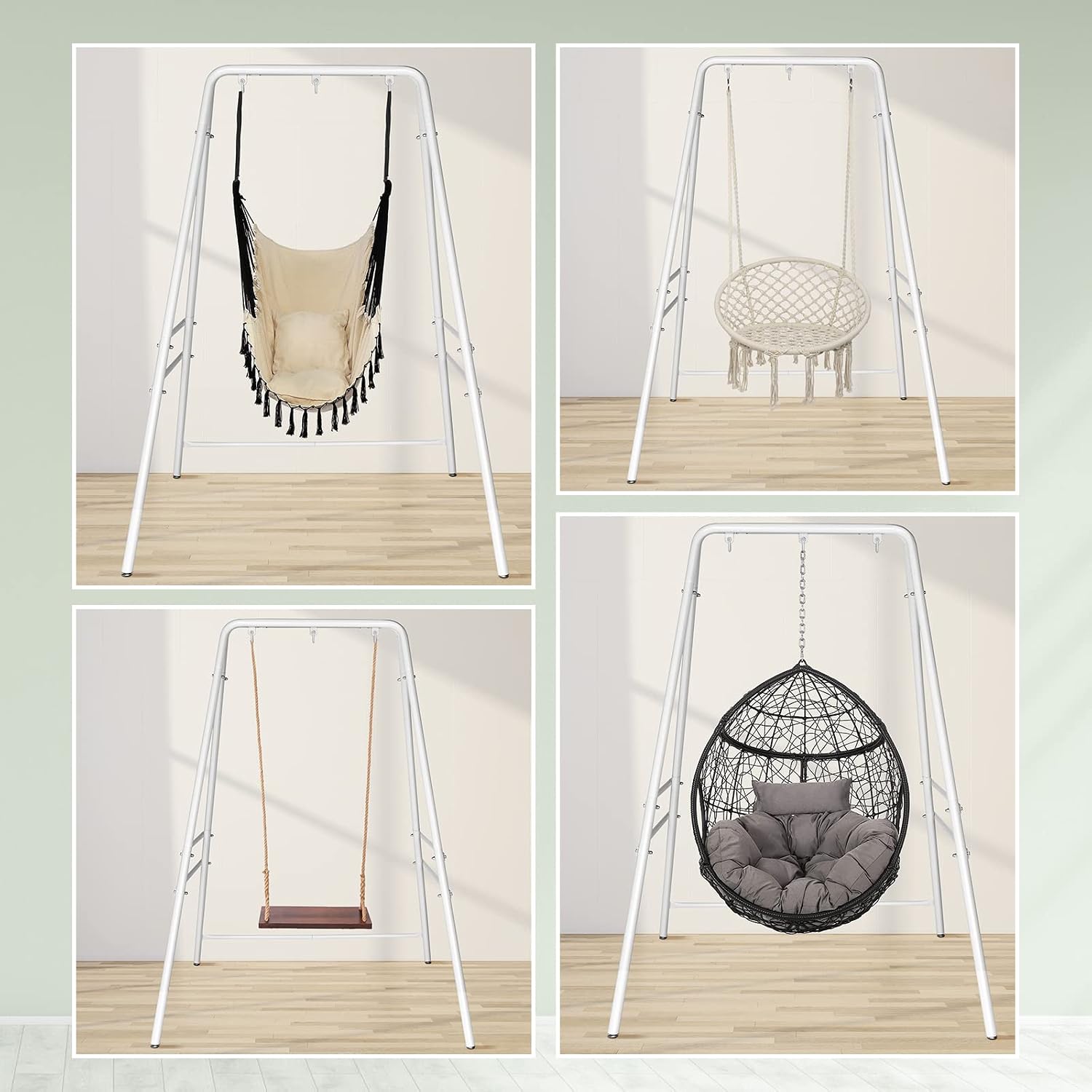 White Outdoor Hanging Chair Stand, Heavy-Duty 450 LBS Support Outdoor Hammock Chair Stand for Patio, Garden, and Backyard, White Hammock Frame,Hanging Chair Stand