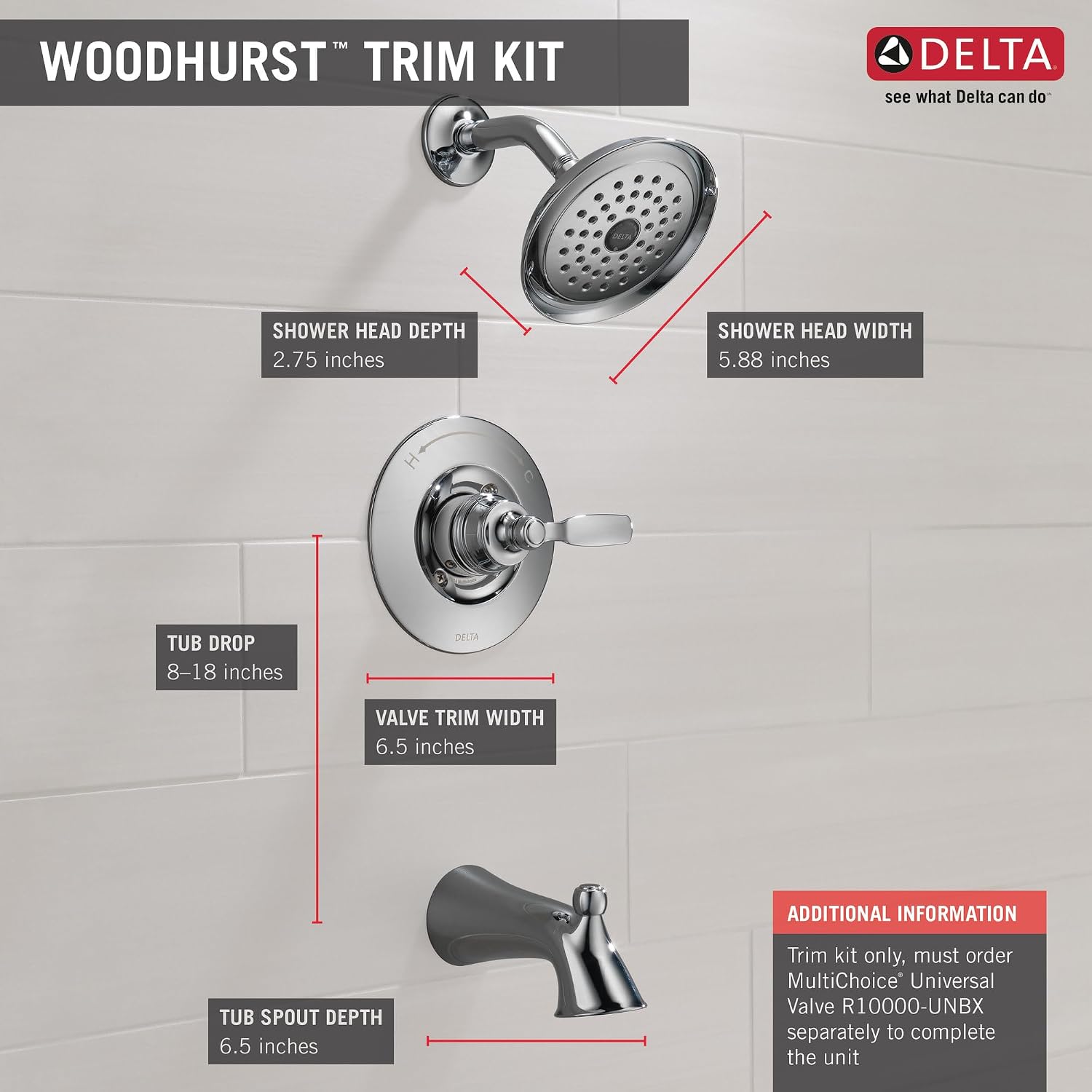 Delta Faucet Woodhurst 14 Series Single-Handle Tub and Shower Trim Kit, Shower Faucet with Single-Spray Touch-Clean Shower Head, Venetian Bronze T14432-RB (Valve Not Included)