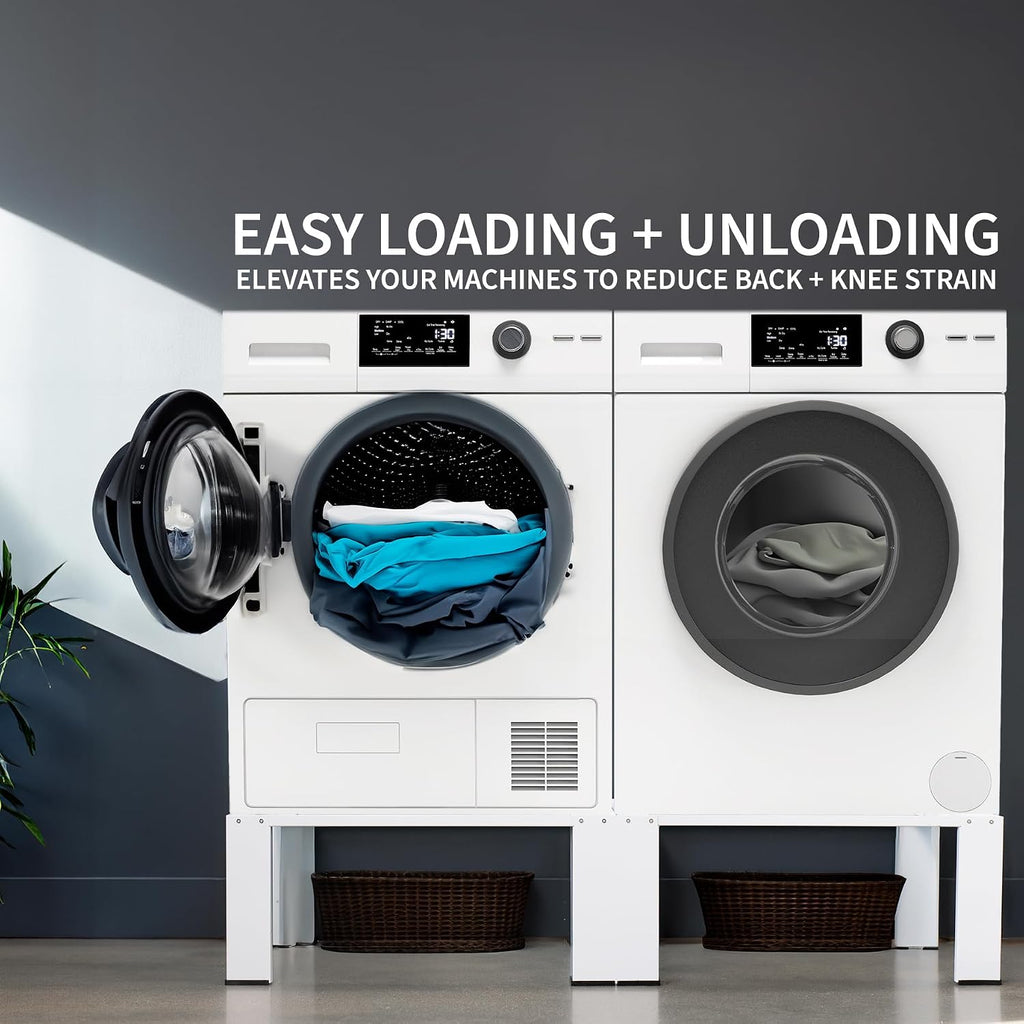 Life Finds Universal Laundry Dual Pedestal for Washer and Dryer Set, Washing Machine Stand, Dryer Base, White, LF-WDP01