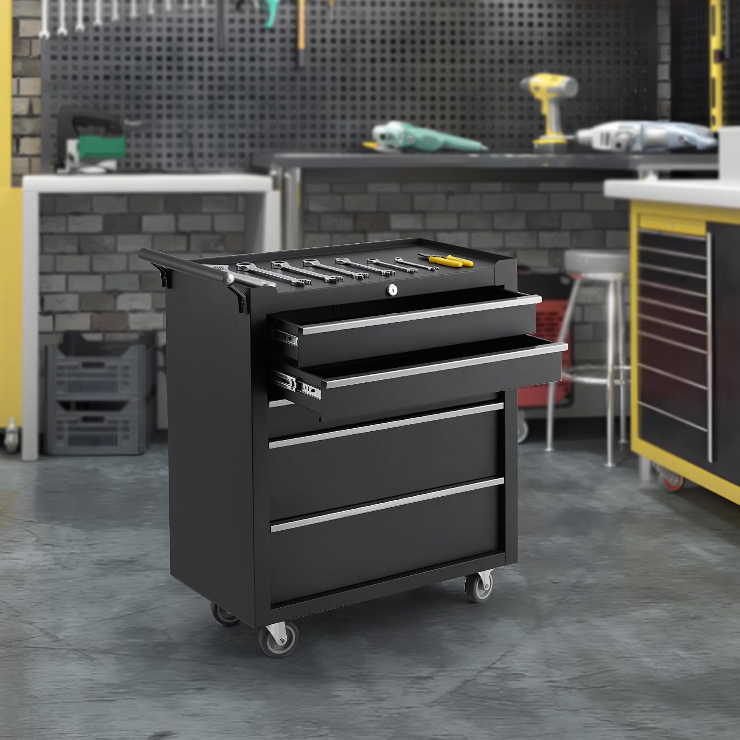 5-Drawer Rolling Tool Chest, Rolling Tool Box with Wheels and Lock System, Portable Mobile Tool Storage Cabinet for Garage, Workshop, Mechanics and Repair Room