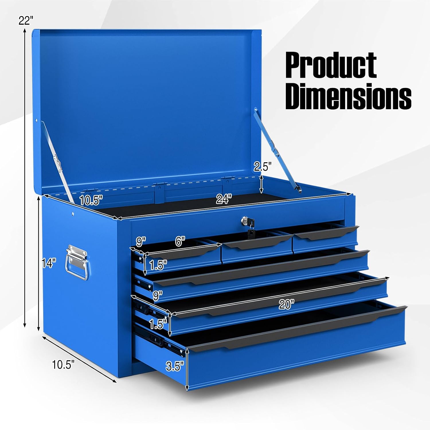 Tool Box, 6-Drawer Steel Tool Chest with Top Storage Automatic Lock & EVA Liner, Portable Tool Storage Organizer for Repair Shop Garage Warehouse (Blue)