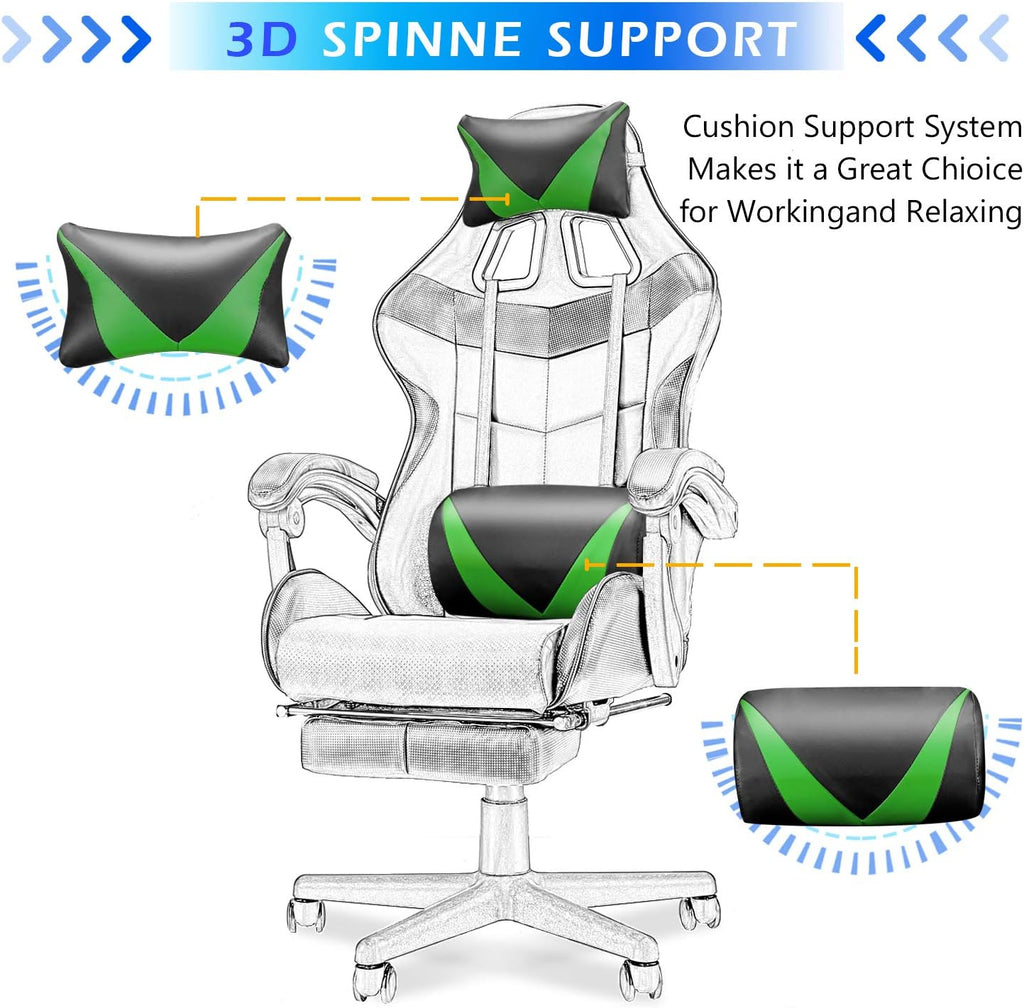 Soontrans Green Gaming Chairs with Footrest,Ergonomic PC Computer Game Chair,Home Office Desk Chair with Headrest and Lumbar Support Gamer Chair for Adult