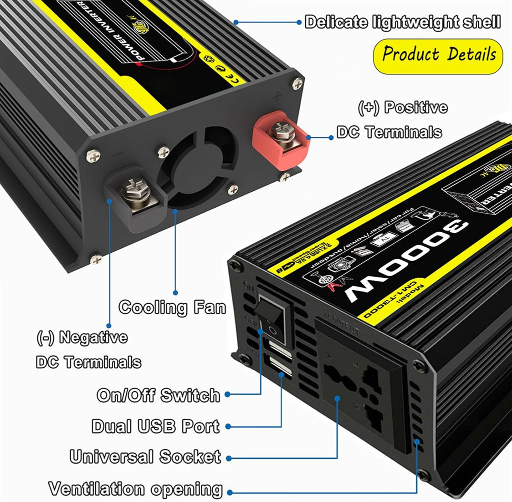3000W Solar System Kit - 12V to 110V/220V Inverter, Complete Solar Generator with 75W Folding Panel & 50A Controller for Home/Grid Use, Efficient Photovoltaic Power Solution (Black)