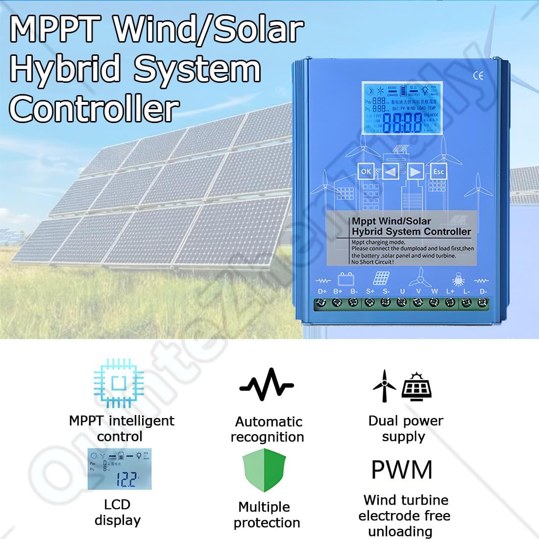 Wind Turbine Solar Hybrid Mppt Charge Boost Controller,Boost Mppt 12v/24v Off-Grid Controller,Wind Generator Intelligent Regulator,for Power Plants,Street Lamp 5000W