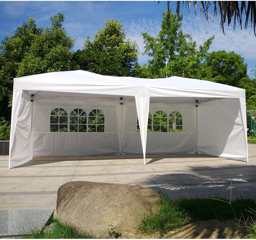 VINGLI 10X20 Feet Pop Up Canopy,Instant Tent,4 Removable Sidewalls,Folding EZ Up Canopy Tent,Patio Event Gazebo Beach Tent,UV Coated&Waterproof, Bonus Wheeled Carry Bag (White)