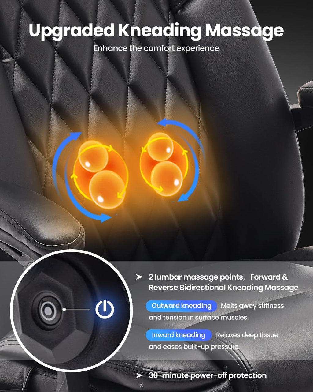 500LBS Big and Tall Office Chair with 3D Kneading Massage Lumbar Support, Office Chairs for Back Pain Relief, Ergonomic Comfort 130° Reclining Desk Chairs Managerial Chairs for Heavy People