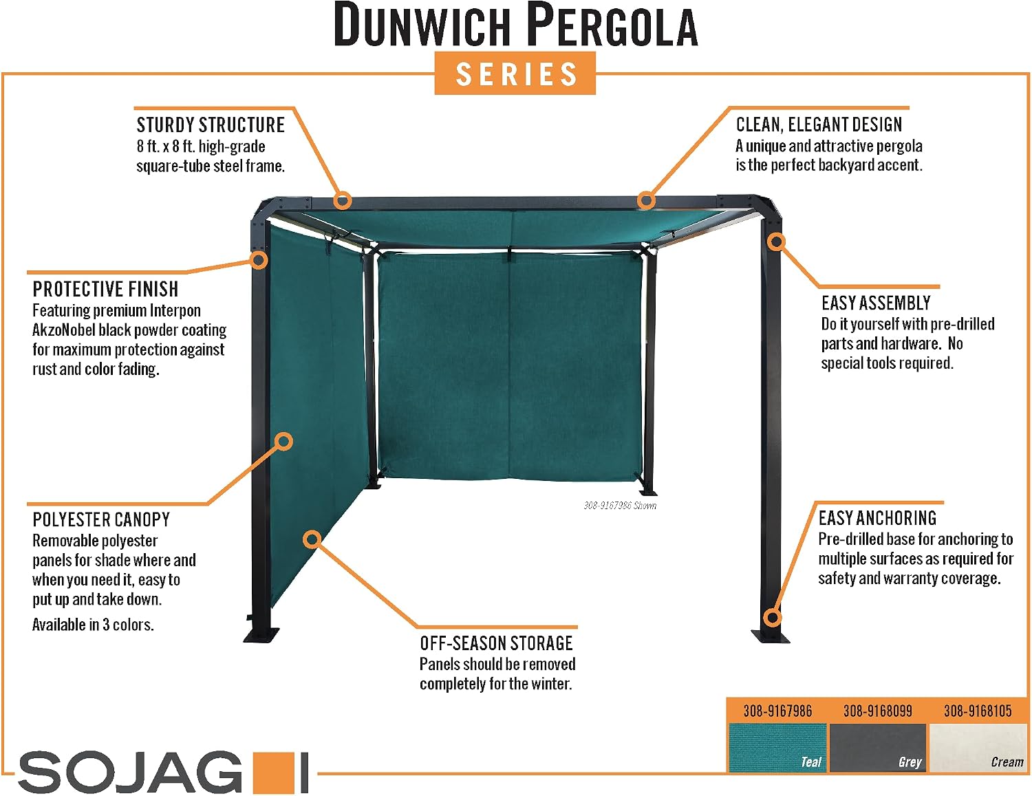 Sojag Outdoor 8' x 8' Dunwich Pergola Open Gazebo, Grey