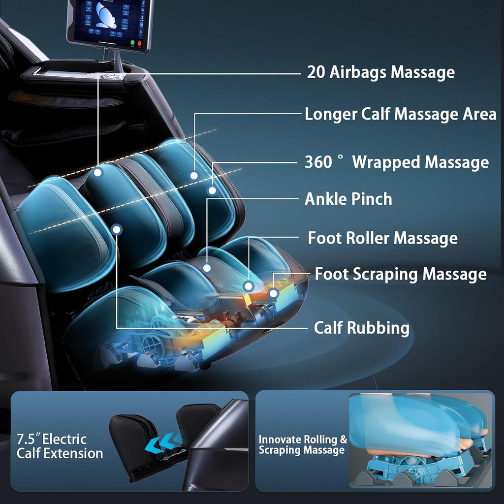 HealthRelife 4D Massage Chair Full Body Zero Gravity Recliner - 55' SL-Track,20 Auto Modes,11 Massage Technique,40 Airbags Massage,with Yoga Stretch,APP Control,Negative Oxygen lons (Black)