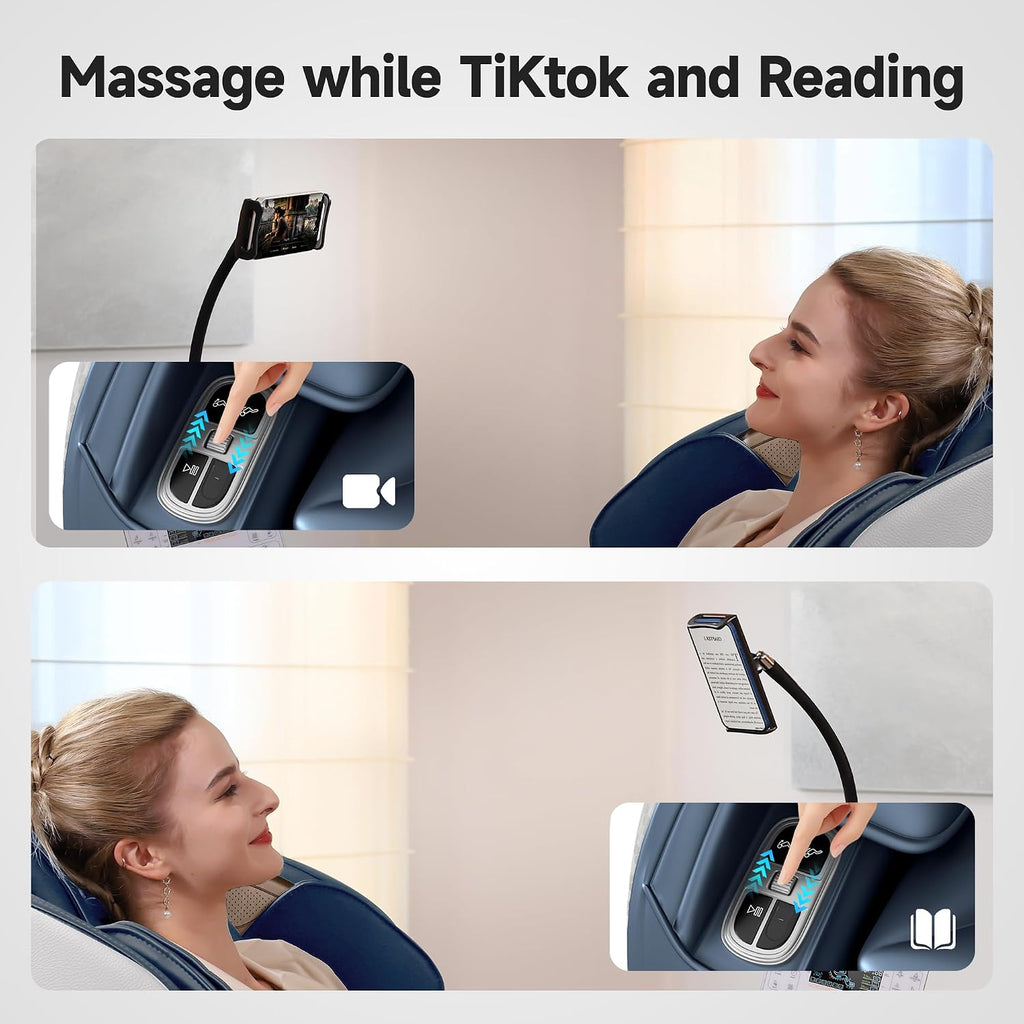 Real Relax Massage Chair Full Body with Unique Phone Controller,Heart and Blood Measurement, Zero Gravity 3D SL-Track Recliner with APP Control, Child Lock,Pause Button, Back Pad, Favor-06, Blue