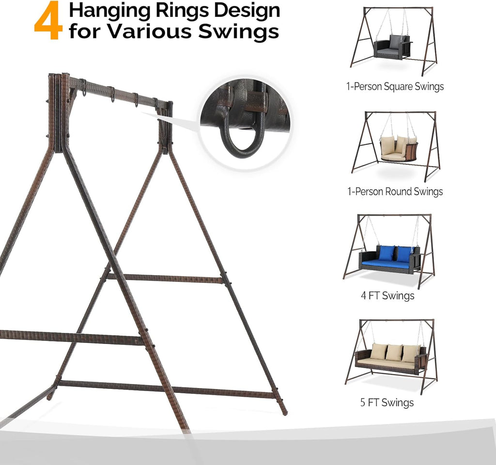 VINGLI Upgraded 7 FT Rattan Porch Swing Frame, Heavy Duty 1200 LBS Weight Capacity Swing Stand for Outdoors, Brown