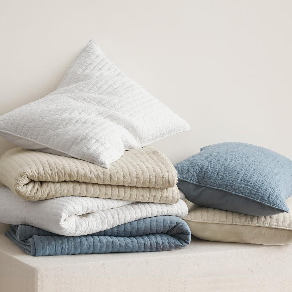 EVERGRACEHOME Cross Stitch Pre-Washed Cotton Quilt Bedding Set King Size, Oversized 3 Pieces Lightweight Bedspread Coverlet for All Season, with 2 Matching Shams, Bright White,108'x96'