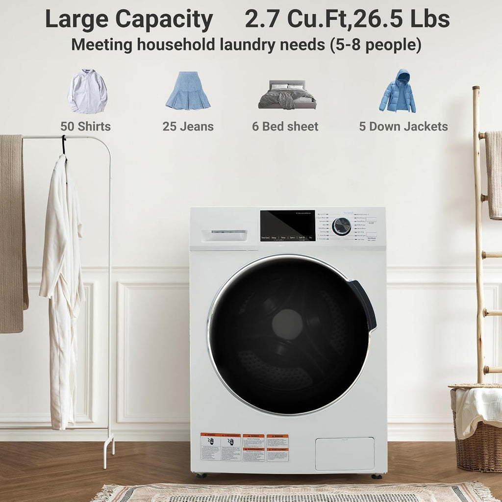 2.7 Cu.Ft All-in-One Washer and Dryer Combo, 24' Front Load Ventless Washer Dryer with 26.5 Lbs Loading Capacity, Compact Size, LED Display, Child Lock, White