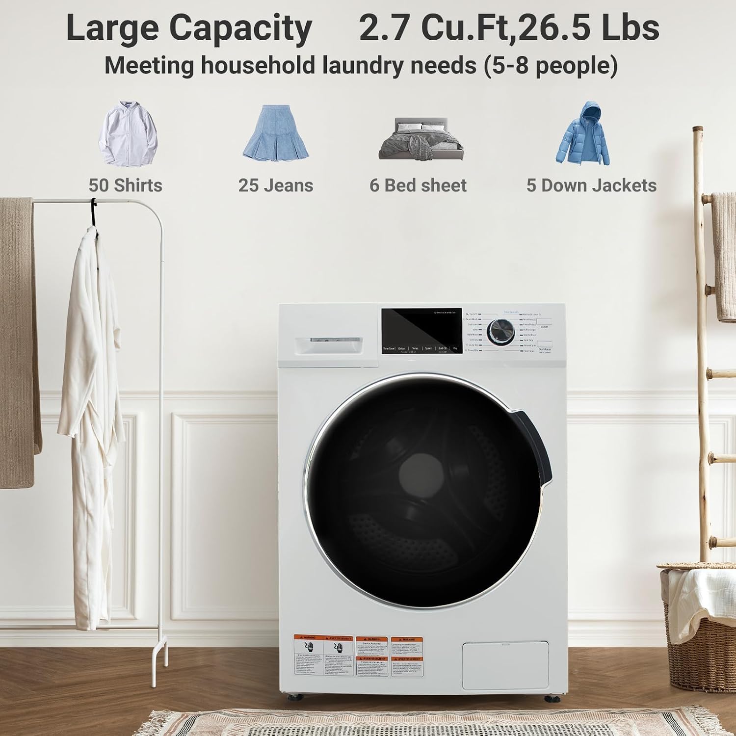 2.7 Cu.Ft All-in-One Washer and Dryer Combo, 24' Front Load Ventless Washer Dryer with 26.5 Lbs Loading Capacity, Compact Size, LED Display, Child Lock, White