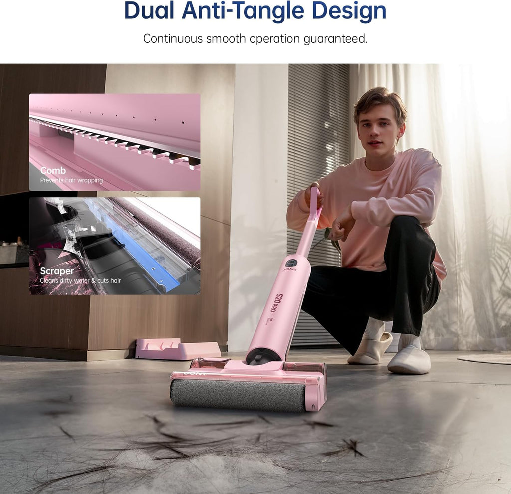 JONR S20 Pro 180° Lay Flat Wet Dry Vacuum Cleaner - Smart Adjusting Suction Cleans Under Low Furniture (3.5'), Self-Cleaning, 2-in-1 Vacuum and Mop for Pet Hair, Kitchen Spills & All Floor (L)