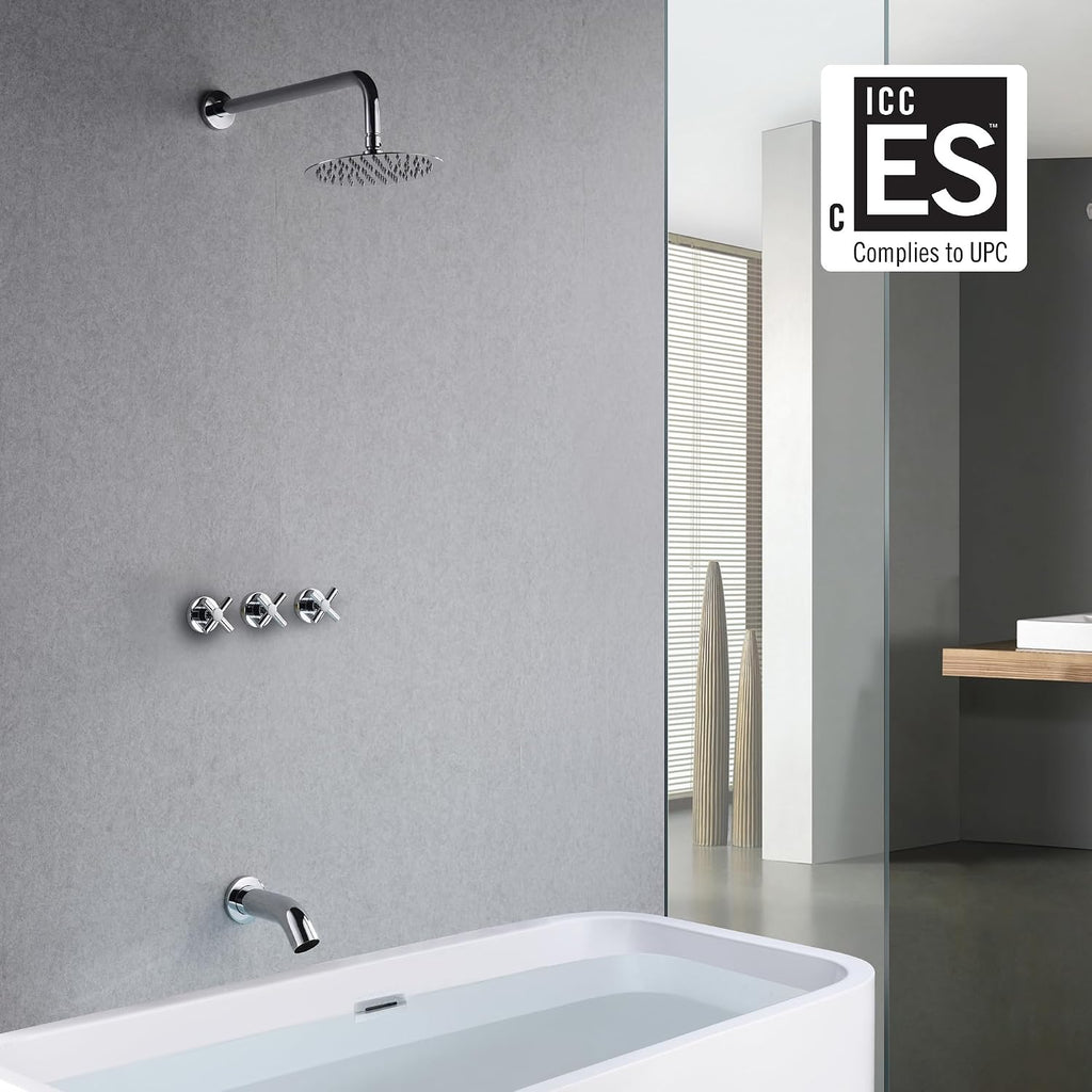 SUMERAIN 3 Handle Shower Faucet Set with Tub Spout and 8' Rain Shower Head, Tub and Shower Trim Kit with Rough-in Valve Chrome