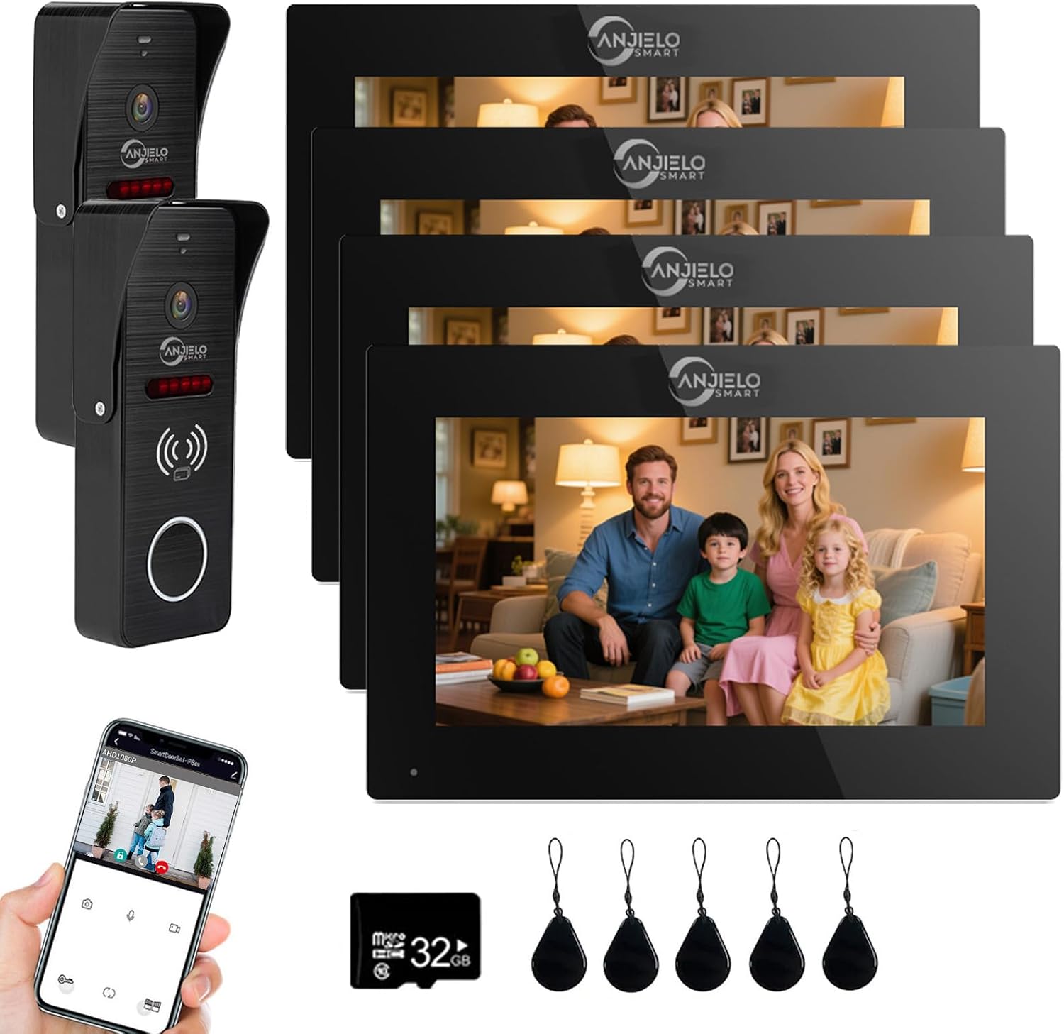 Wired Video Doorbell Intercom System 1080P HD Camera 7 inch Monitor Entry Doorphone Door Camera TUYA WiFi Smart Home Door Phone Kits for Apartment Home Villa (2 Doorbell + 4 Monitor)