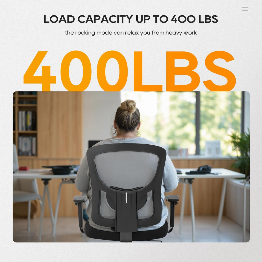 BestOffice Big & Tall Office Chair, 400 lb Capacity Mesh Desk Seating with Lumbar Support, Wide Seat, Adjustable Arms, Rolling Swivel High-Back Ergonomic Executive Task Model for Home Office, White