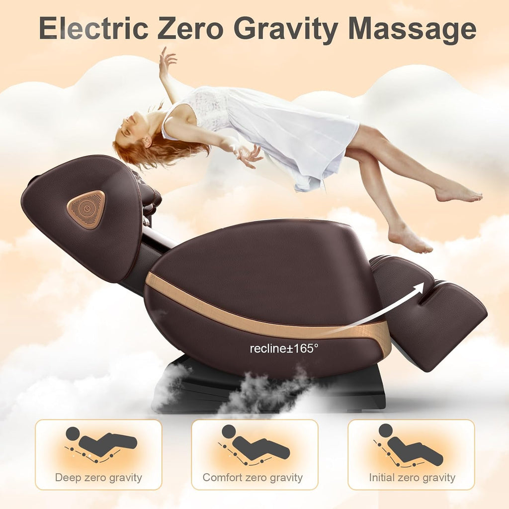 FURNIMAT 2026 Massage Chair Full Body, Zero Gravity Massage Chair with 10 Fix Rollers, Airbags, Heating, Foot Massage, Auto Modes, Bluetooth Speaker, Smart Screen Controller(Brown Premium)