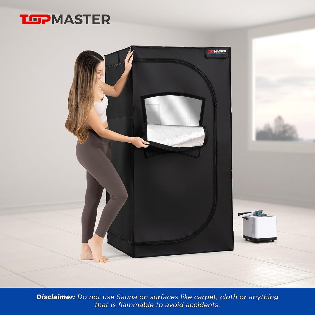 TopMaster Portable Sauna Steam Tent, Full Size Home Personal Sauna Box Steam Room, Large 3 Liter 1000W Generator, Folding Chair, 9 Levels,