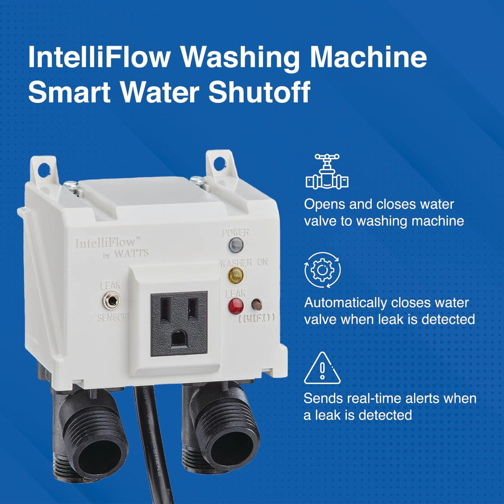 Watts A2C-SC Series Intelliflow 1/2' Washing Machine Smart Water Shutoff Valve with Leak Sensor, Inlet Adapters, Without Wall Box, Automated Flood Detection with Real-Time Text and E-Mail Alerts