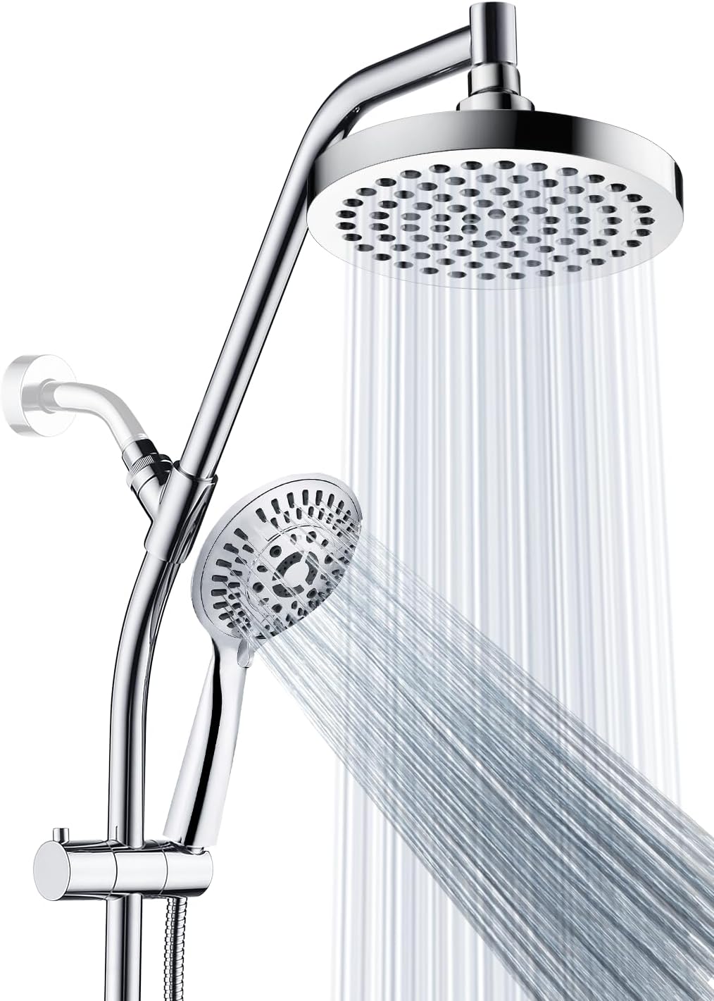 BRIGHT SHOWERS Rain Shower Head Combo with Solid Brass Slide Bar & Diverter, Dual High Pressure Shower Heads with 5-Setting Handheld, Adjustable Height, 60' Stainless Hose, Brushed Nickel