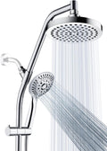 BRIGHT SHOWERS Rain Shower Head Combo with Solid Brass Slide Bar & Diverter, Dual High Pressure Shower Heads with 5-Setting Handheld, Adjustable Height, 60' Stainless Hose, Brushed Nickel