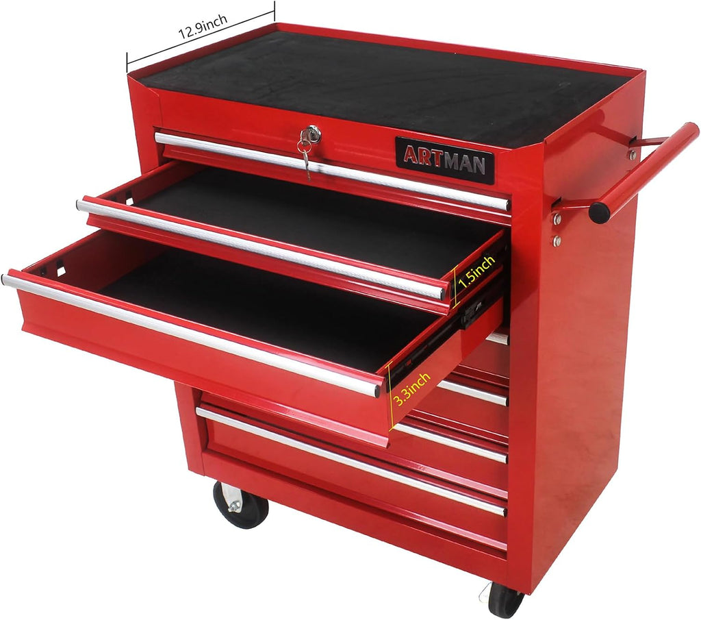 7 Drawer Rolling Tool Chest,Tool Cabinet on Wheels with Locking System,Rolling Tool Box Organizer Tool Case,Multifunctional Tool Cart Mechanic Tool Storage Cabinet for Garage,Wareh red One Size