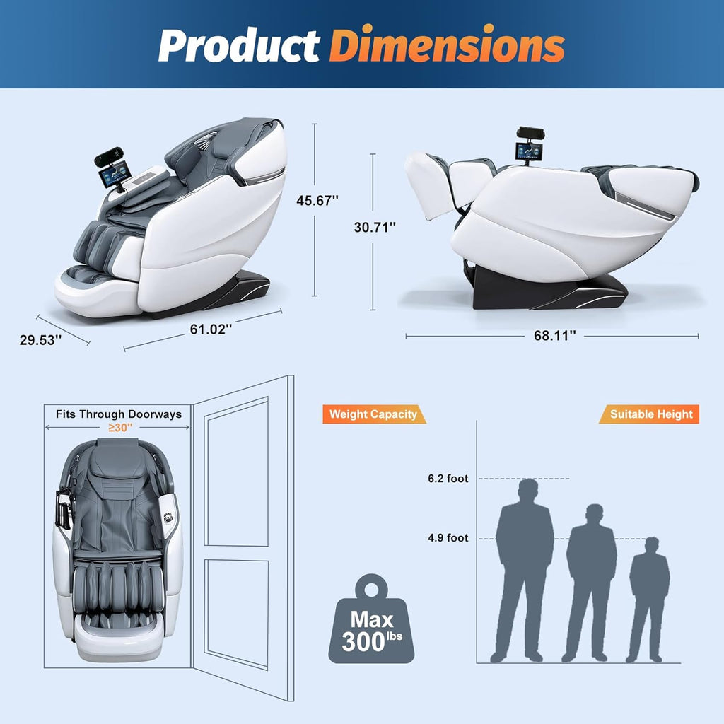 Massage Chair Full Body, 2026 Zero Gravity SL-Track Shiatsu Massage Chairs Recliner with AI Voice, LED Backlight Remote Control, Waist & Calf Heating Phone Controller and Holder G6 White Grey