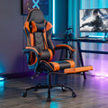 Gaming Chair with Massage and Footrest, Ergonomic High Back PC Racing Chair, 300LBS Capacity with Adjustable Lumbar Support & Headrest for Office and Desk (Model C, Orange+Black)