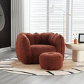 Giant Bean Bag Chair with Ottoman, Oversized Beanbag Chair for Adults, Comfy Floor Sofa Chair with Foam Filler, Pumpkin Lazy Lounger for Living Room, Game Room, Reading Corner, Chenille Reddish Brown
