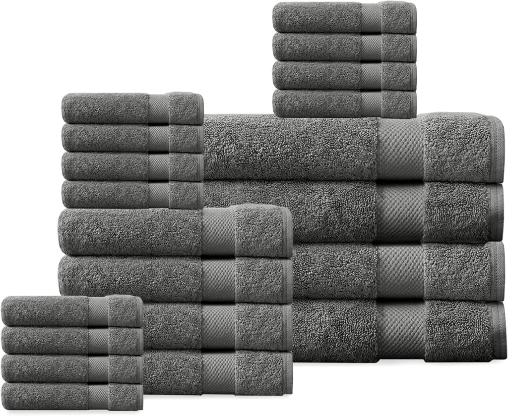 Organic Cotton Luxuriously Plush Towel 20 Piece Set |GOTS & Oeko-TEX Certified|Premium Hotel Quality Towels|Feather Touch Technology|650 GSM Long Staple|Soft, Quick Dry & Ultra-Absorbent
